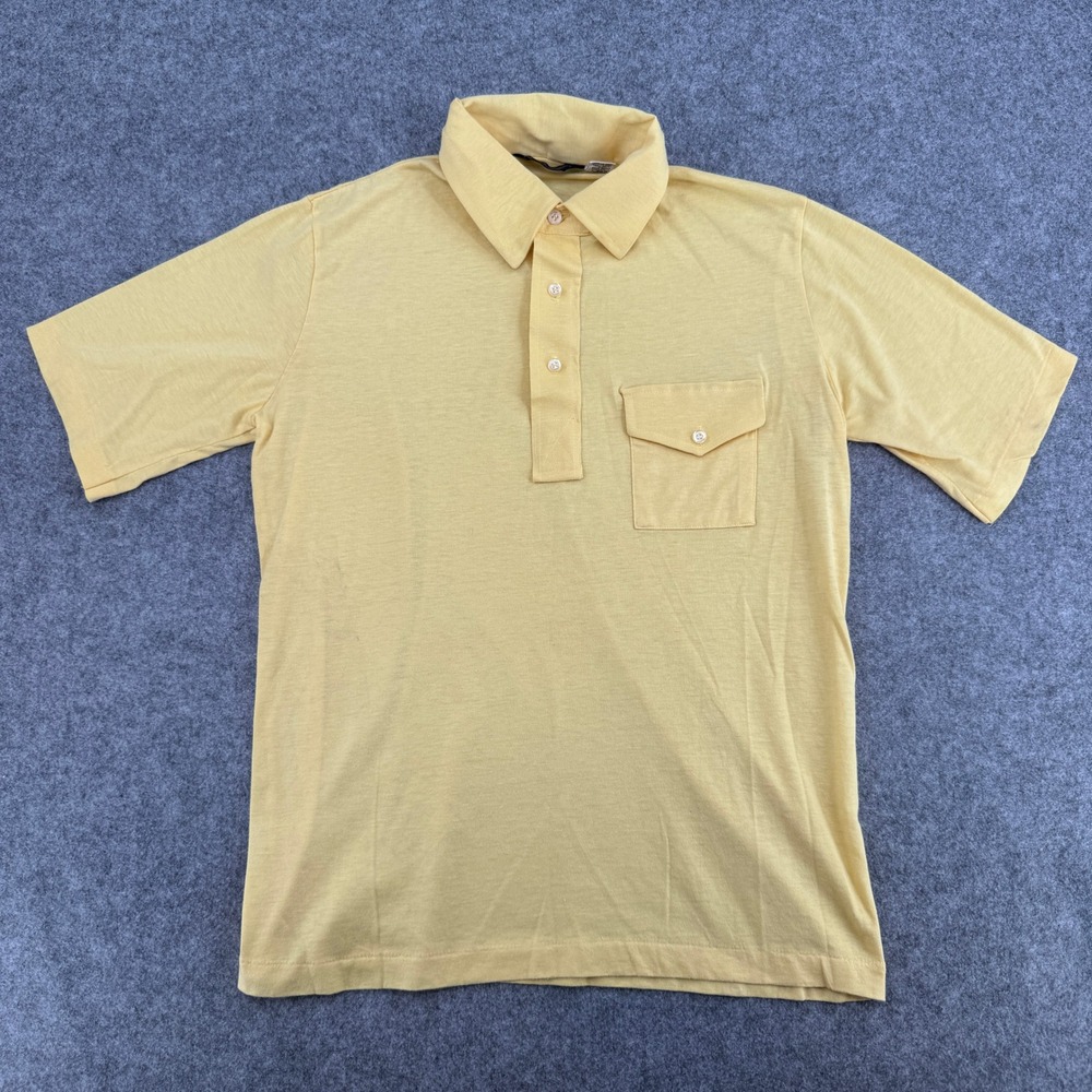 Vintage Lord & Taylor Mens Yellow Short Sleeve Pocket Polo Shirt Medium